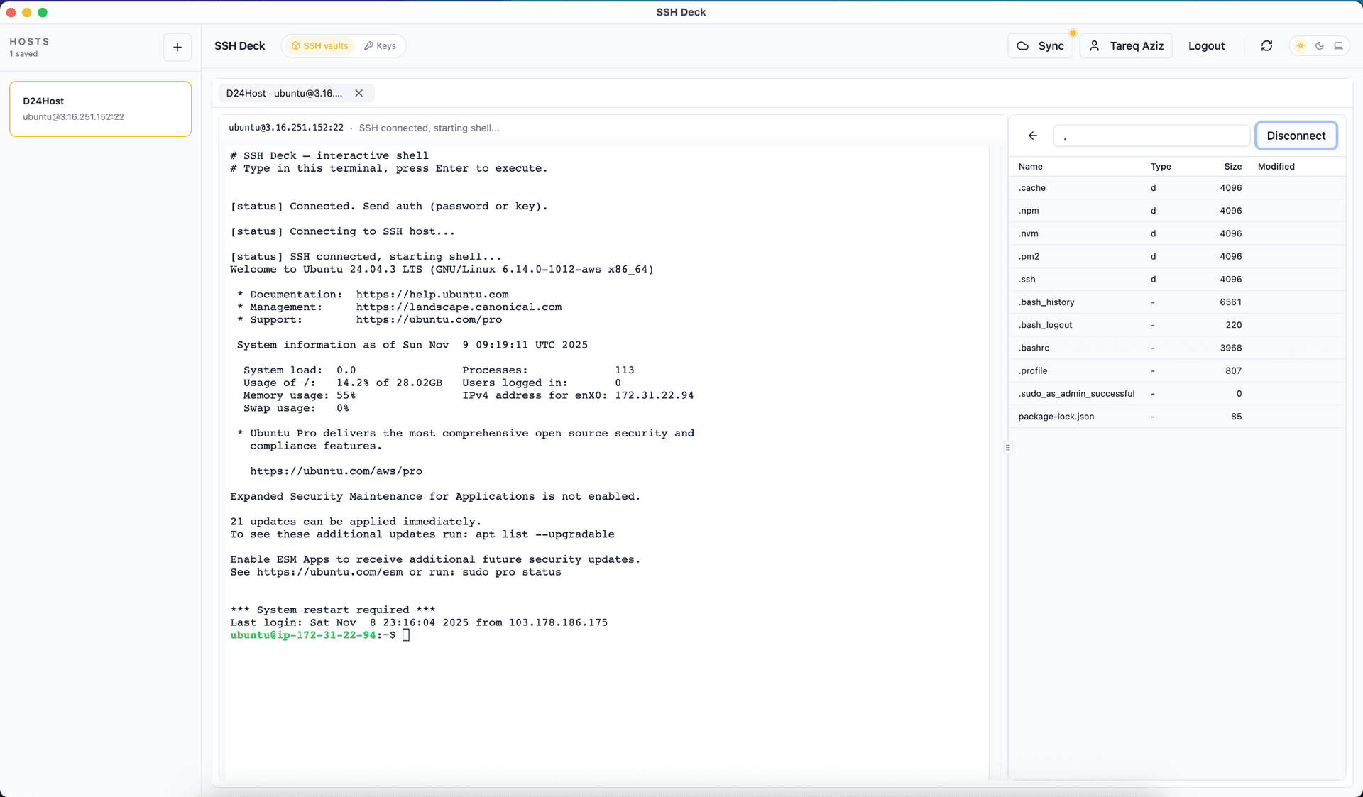 SSH Deck SSH session with SFTP
